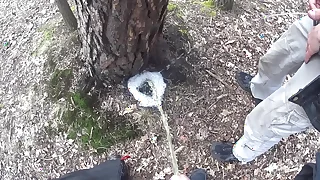 boys pissing together a big foamy puddle readily obtainable a tree