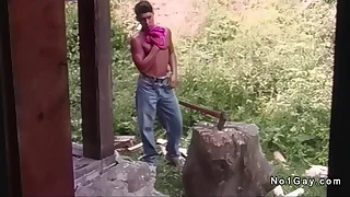Handsome gays anal fuck on the right of entry of contry bungalow