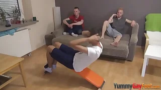 Blissful trio feet worshipping and riding