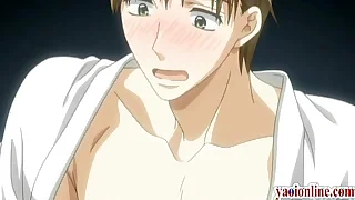 Tow-haired hentai gay licking his fixture