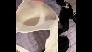 Creamy cum strive on padded bra
